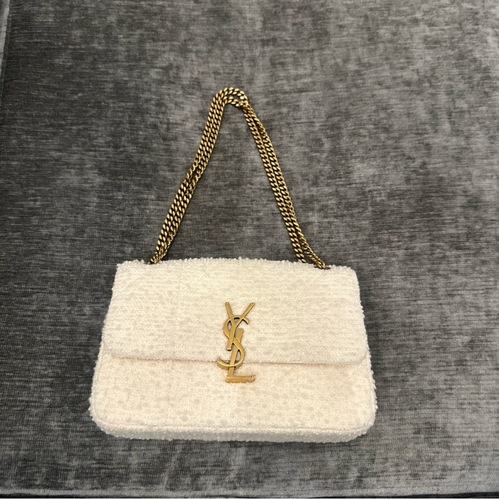 Saint Laurent tweed Cream Chain Shoulder Bag
